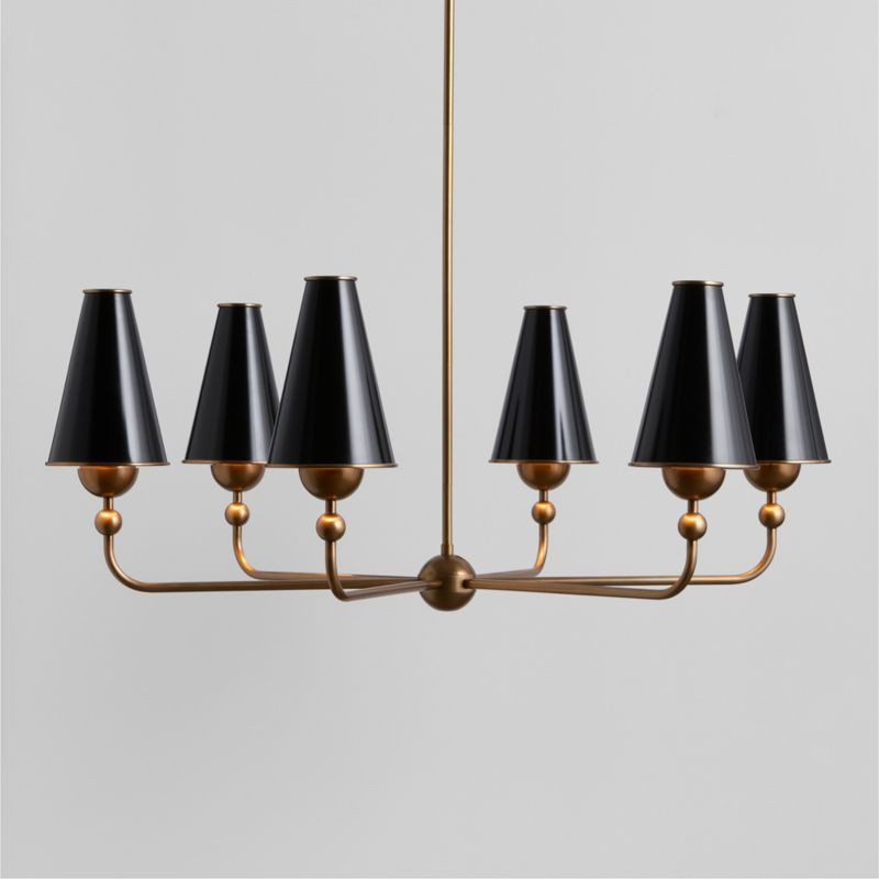 Everton Brass Round Chandelier Light with Black Metal Shades | Crate & Barrel