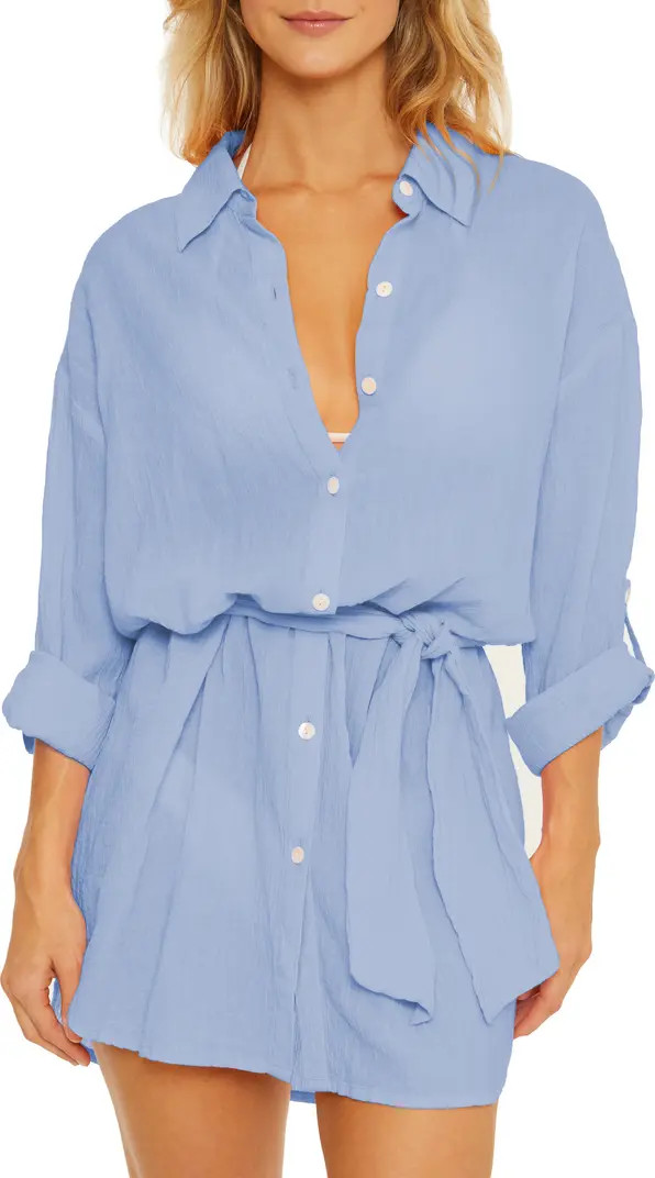 Long Sleeve Tie Waist Cotton Shirtdress | Nordstrom