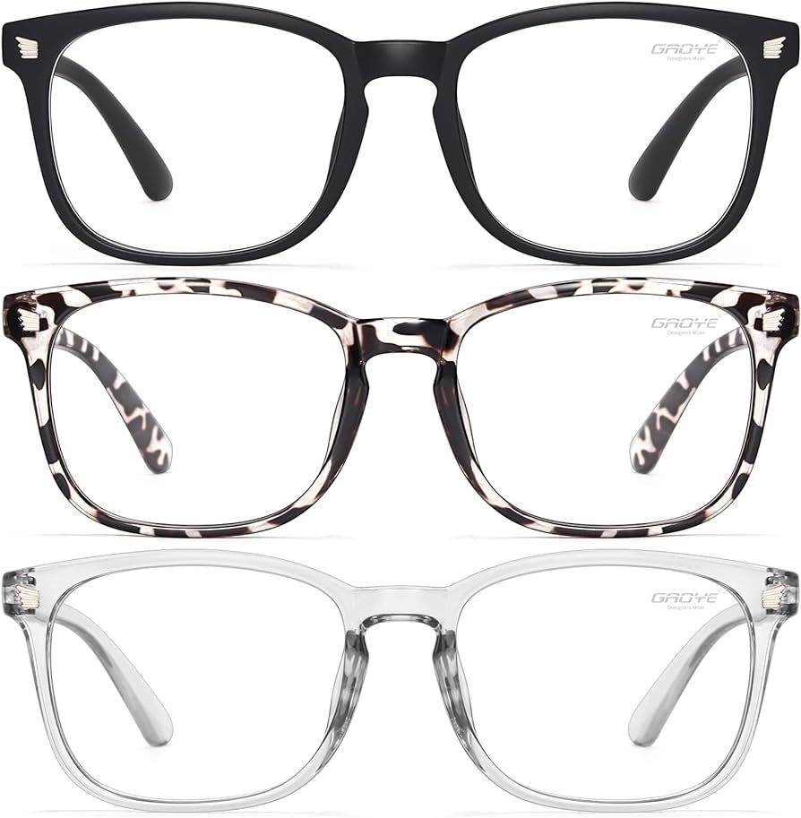 Gaoye Blue Light Blocking Glasses - 3 Pack Fashion Square Fake Eyeglasses, Anti UV Ray Computer G... | Amazon (US)