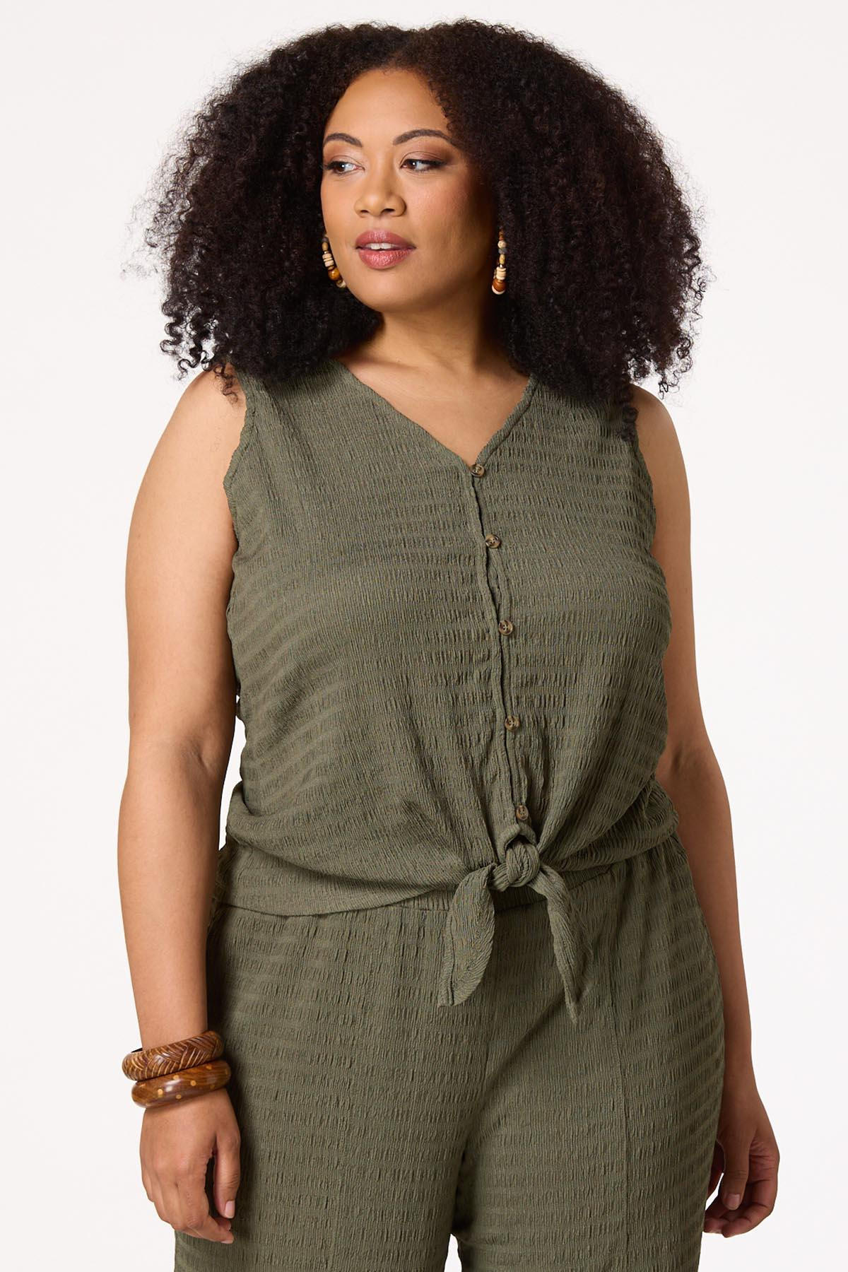 Plus Size Textured Button Tie Hem Tank | Cato Fashions