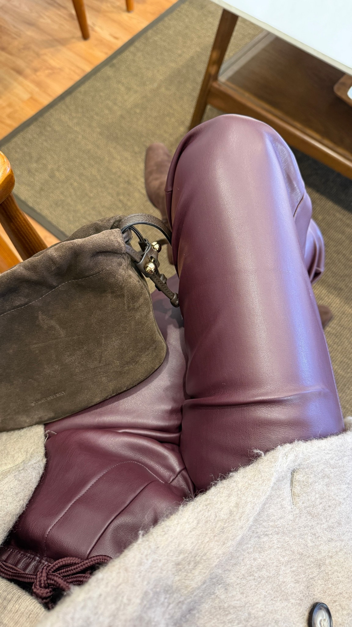 Faux leather burgundy pants sz S ankle
I’m 5’5” 122 lbs 
Brown suede bag is so pretty for fall and winter outfits
Brown suede booties are true to size

#LTKSaleAlert #LTKootd #LTKFindsUnder50
