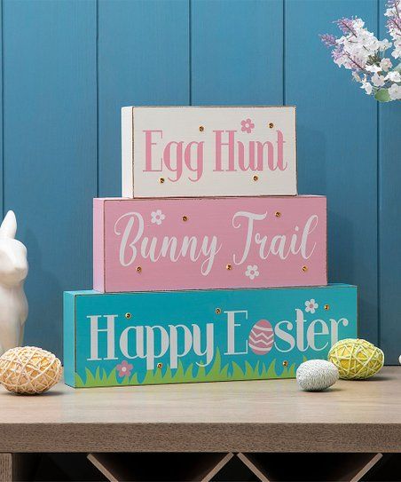 'Egg Hunt & Bunny Trail' LED Wood Block Sign Set | Zulily