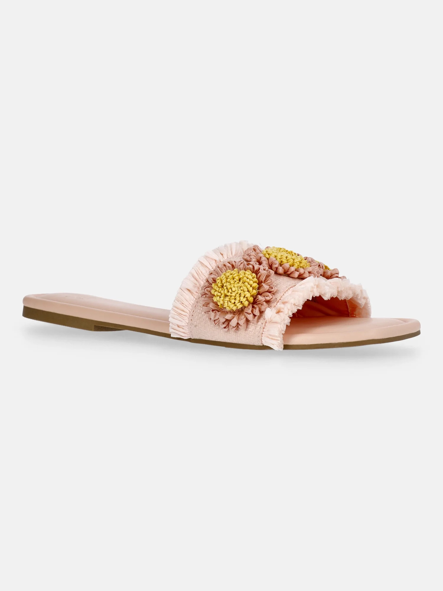 Time and Tru Women's Faux Raffia Daisy Slide Sandals | Walmart (US)