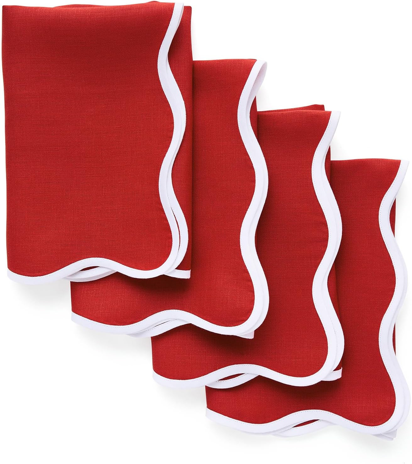 Solino Home 100% Pure Linen Napkins Red Scalloped, 20 x 20 in, Set of 4 | Amazon (US)