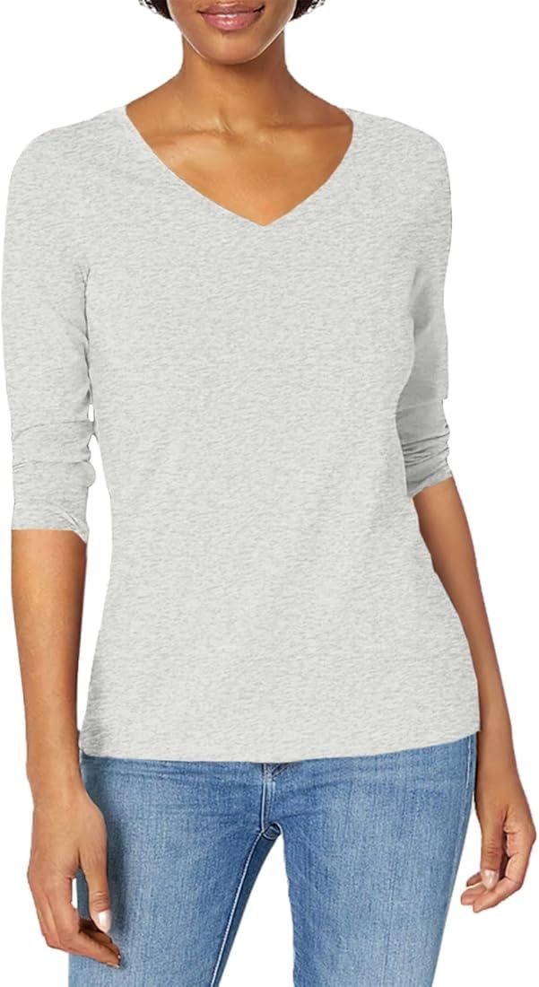 Amazon Essentials Women's Classic-Fit 3/4 Sleeve V-Neck T-Shirt (Available in Plus Size), Multipa... | Amazon (US)