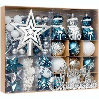 70 Pcs Christmas Ball Ornaments Set, Hanging Assortment Set, Merry Christmas Sign & Tree Toppers, Xmas Indoor Outdoor Party Home Decor, Blue/Silver | Target