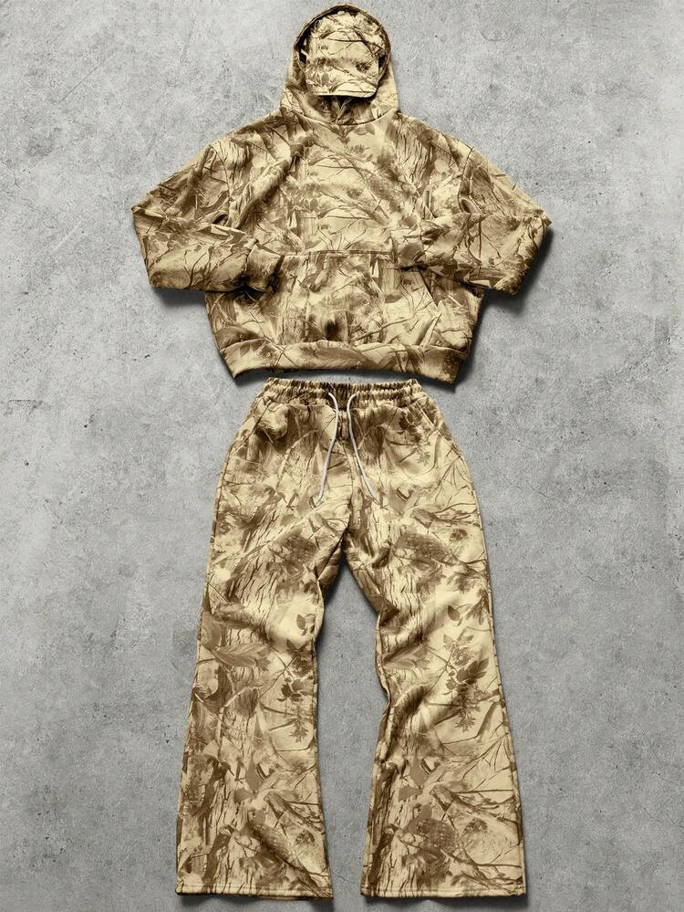 Manfinity EMRG Men's Street-Style Popular INS Matching Bionic Camouflage Outdoor Adventure Camping Daily Outfit, Boyfriend/Husband Gift, Anniversary Gift Hoodie & Sweatpants Set, Fall Winter Clothes | SHEIN