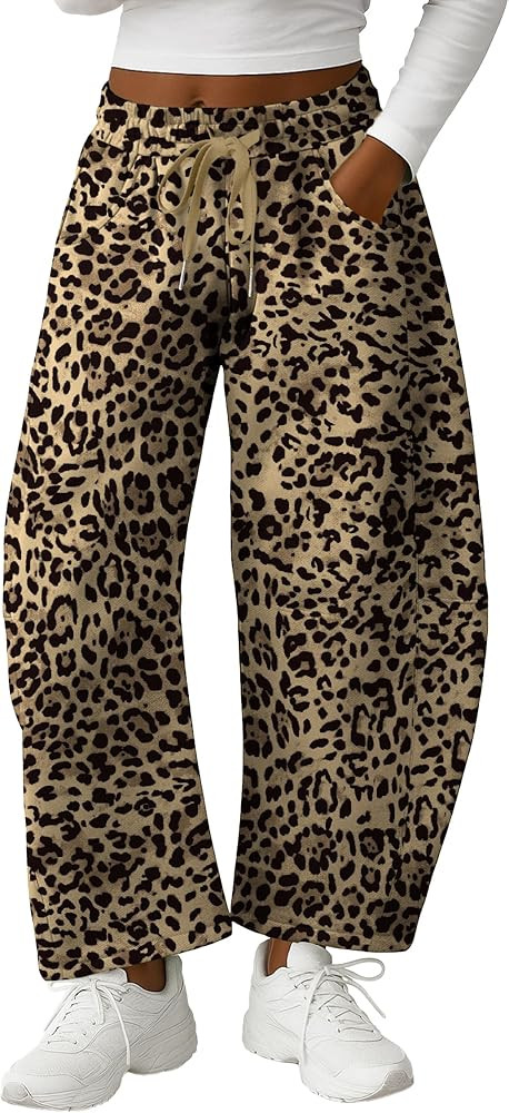 Lepunuo Barrel Sweatpants Women Casual Baggy Elastic Waisted Pants Wide Leg Gym Trousers with Poc... | Amazon (US)