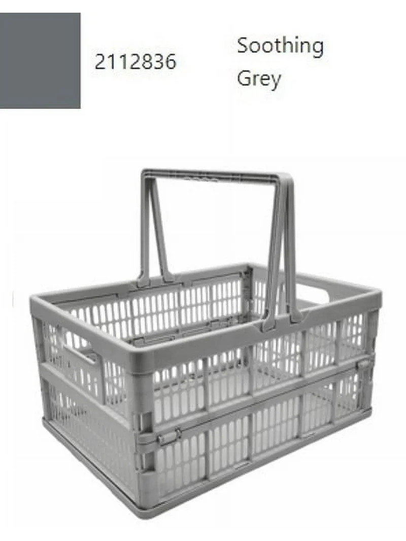 Mainstays Plastic Collapsible Storage Basket w/ Handles, Grey | Walmart (US)