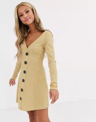 ASOS DESIGN button through rib tea dress with large buttons in stripe | ASOS US