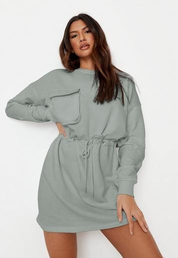 Missguided - Mint Pocket Detail Oversized Tie Waist Sweater Dress | Missguided (US & CA)