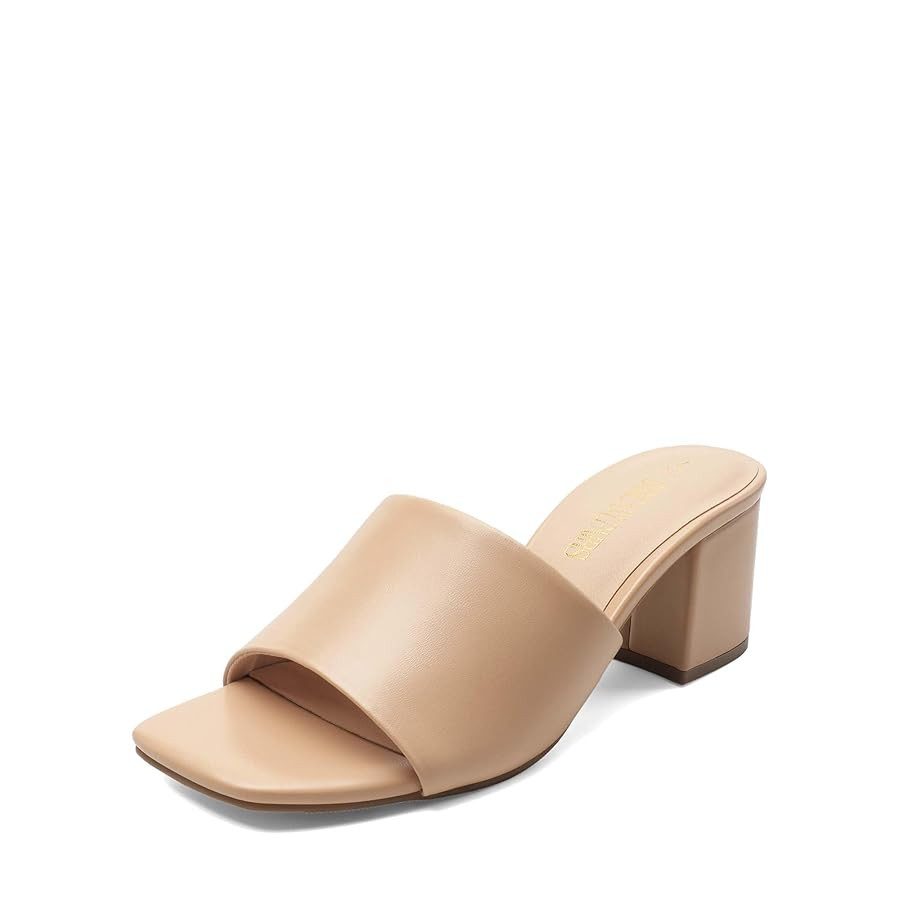 DREAM PAIRS Women's Square Open Toe Heels Sandals Low Block Chunky Heeled Sandals Slide Sandals S... | Amazon (US)