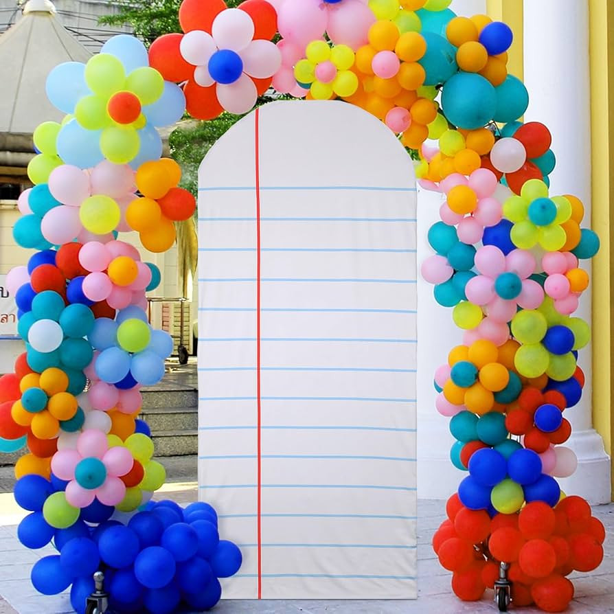 Breling 6.7ft Back to School Decoration Notebook Paper Arch Backdrop Cover Fitted Round Top Backd... | Amazon (US)