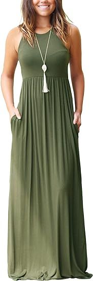 GRECERELLE Women's Sleeveless Racerback Loose Plain Maxi Dresses Casual Long Dresses with Pockets | Amazon (US)