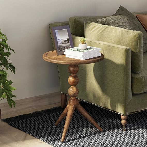 COZAYH Round End Table, Farmhouse Side Table for Small Spaces, Natural Wood | Amazon (US)