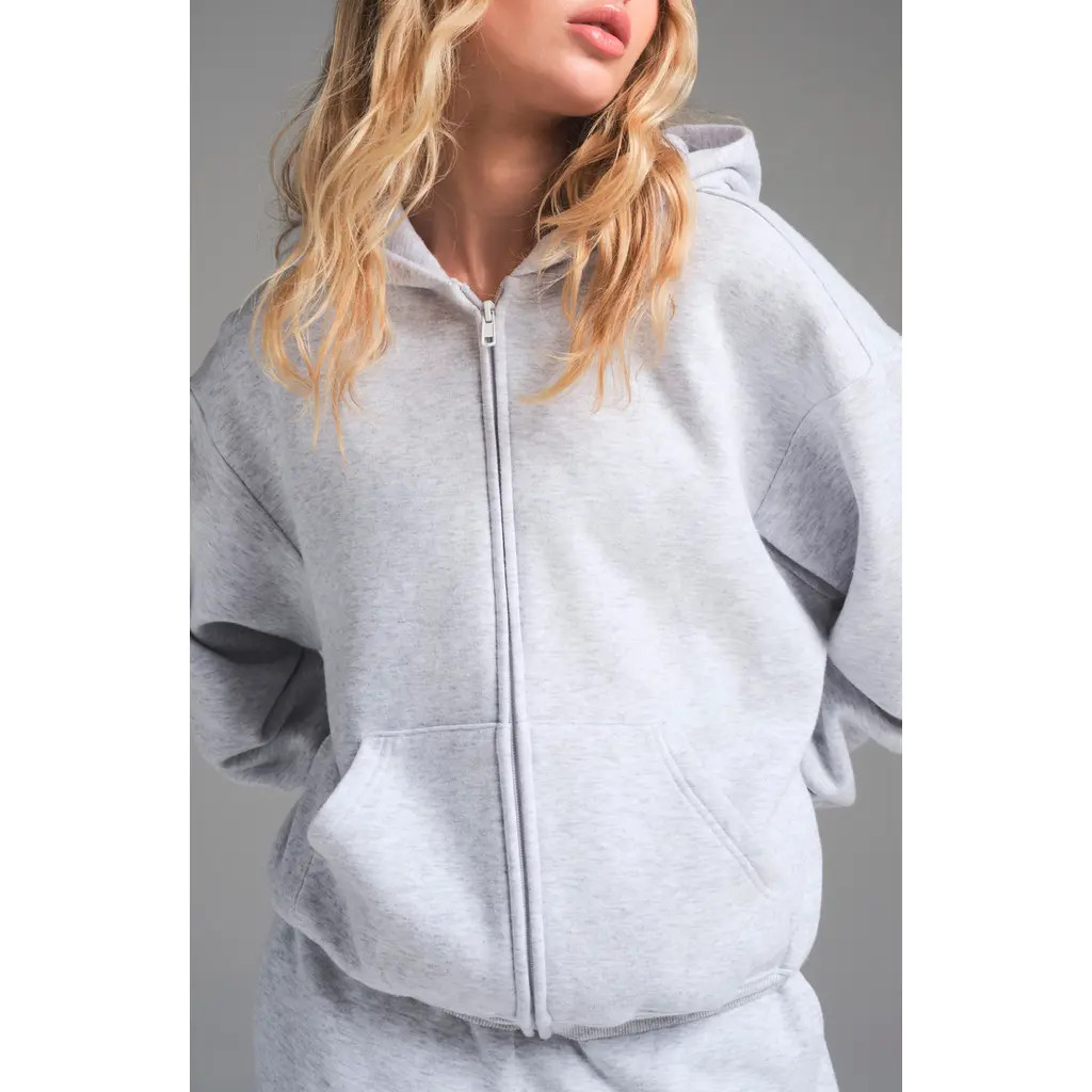 SKIMS Cotton Fleece Blend Classic Zip-Up Hoodie in Light Heather Grey at Nordstrom, Size 2X | Nordstrom