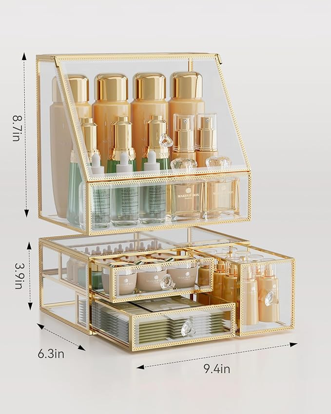 Makeup Organizer for Vanity, Clear Makeup Organizer with Drawer, Skincare Holder for Bathroom Cou... | Amazon (US)