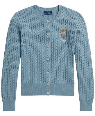 Girls' 7-16 Polo Bear Mini-Cable Cardigan Sweater | Macy's