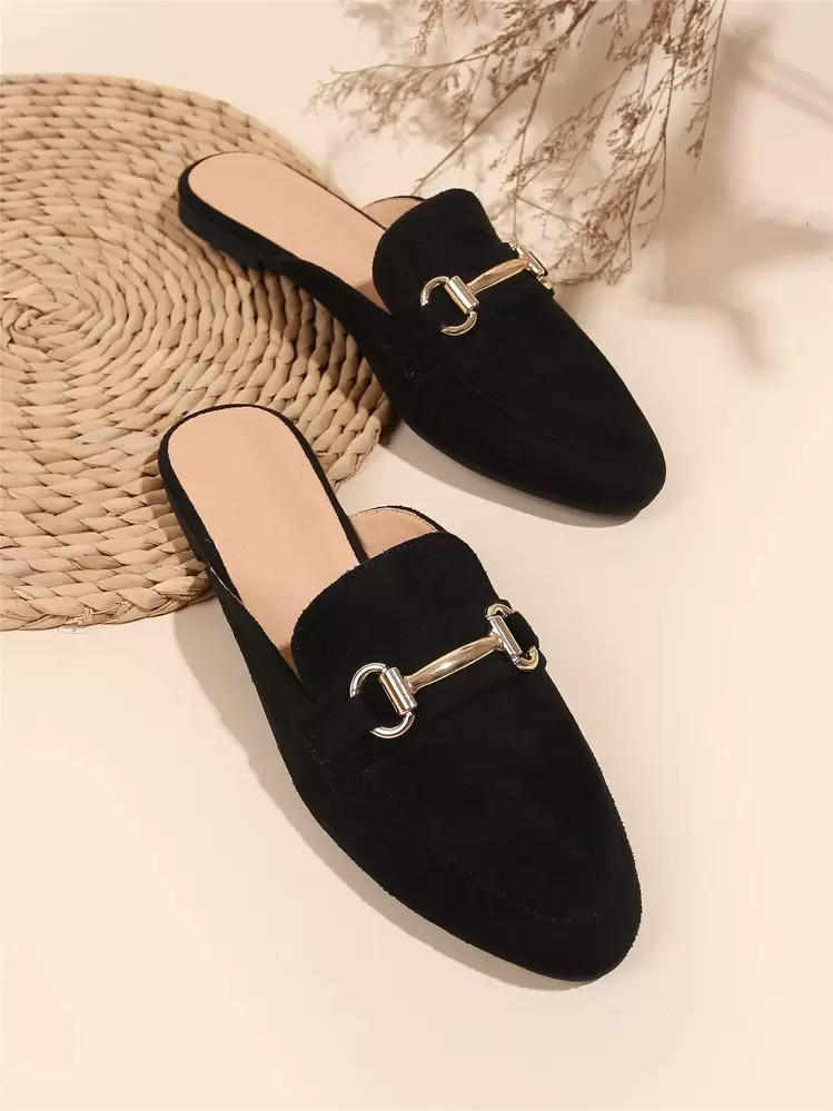 Minimalist Metal Decor Mules, Black Solid Metal Mules With Kitten Heels | SHEIN