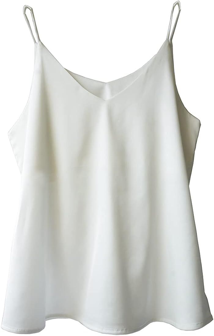 Wantschun Womens Silk Satin Camisole Cami Plain Strappy Vest Top T-Shirt Blouse Tank Shirt V-Neck... | Amazon (US)