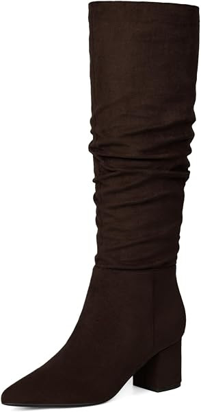 Womens Knee High Boots Chunky Low Heel Pointed Toe Tall Long Boots | Amazon (US)