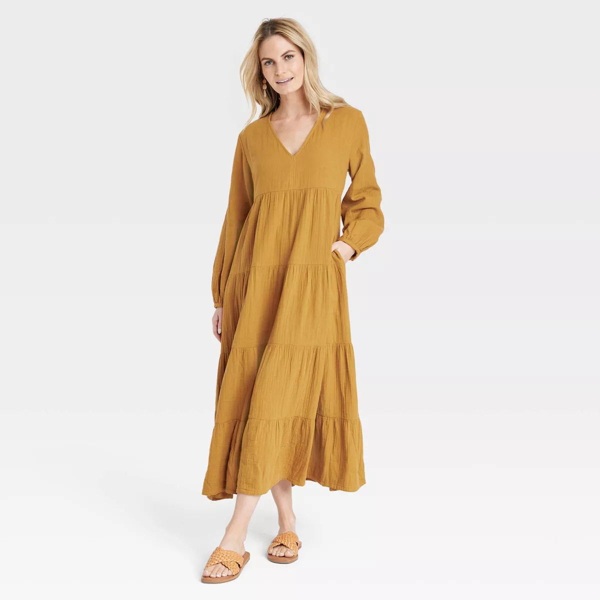 Women's Baloon Long Sleeve Maxi Tiered Gauze Dress - Universal Thread™ | Target