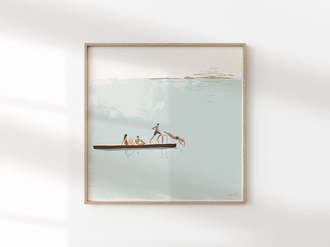 Swimmers Minimalist Artwork Swimming Pool Art Blue Aesthetic Poster Summer Art Print Deco Style B... | Etsy (US)