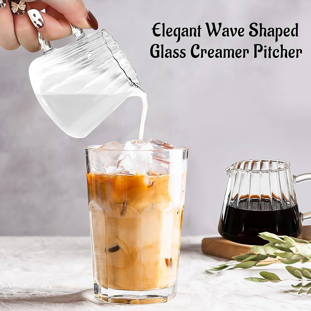 2 Pcs Small Glass Pitcher, Elegant Wave Shaped Glass Creamer Pitcher, Coffee Milk Creamer Pitcher... | Amazon (US)