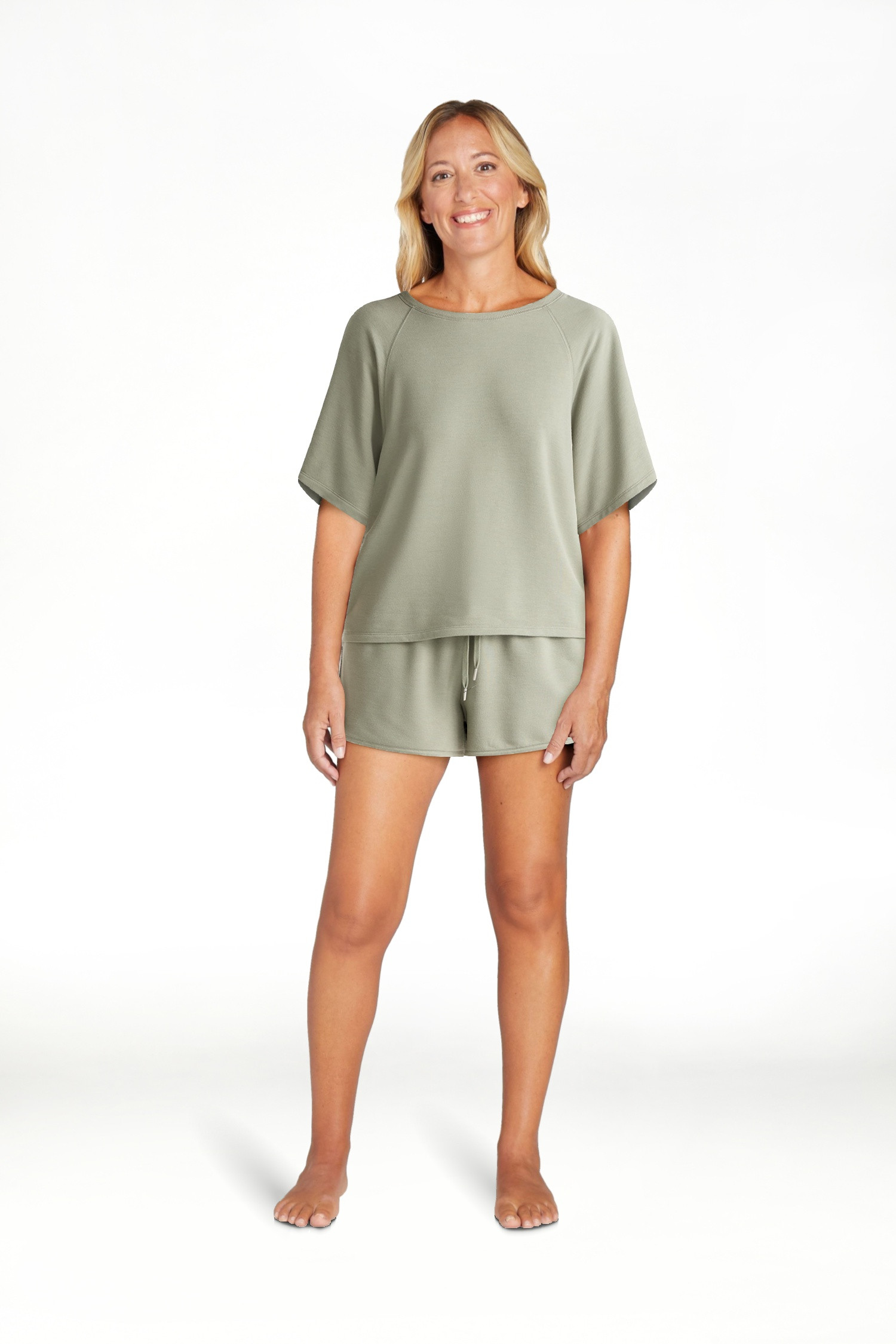 Joyspun Women's French Terry Short Sleeve Top and Shorts Pajama Set, 2-Piece, Sizes XS-3X | Walmart (US)