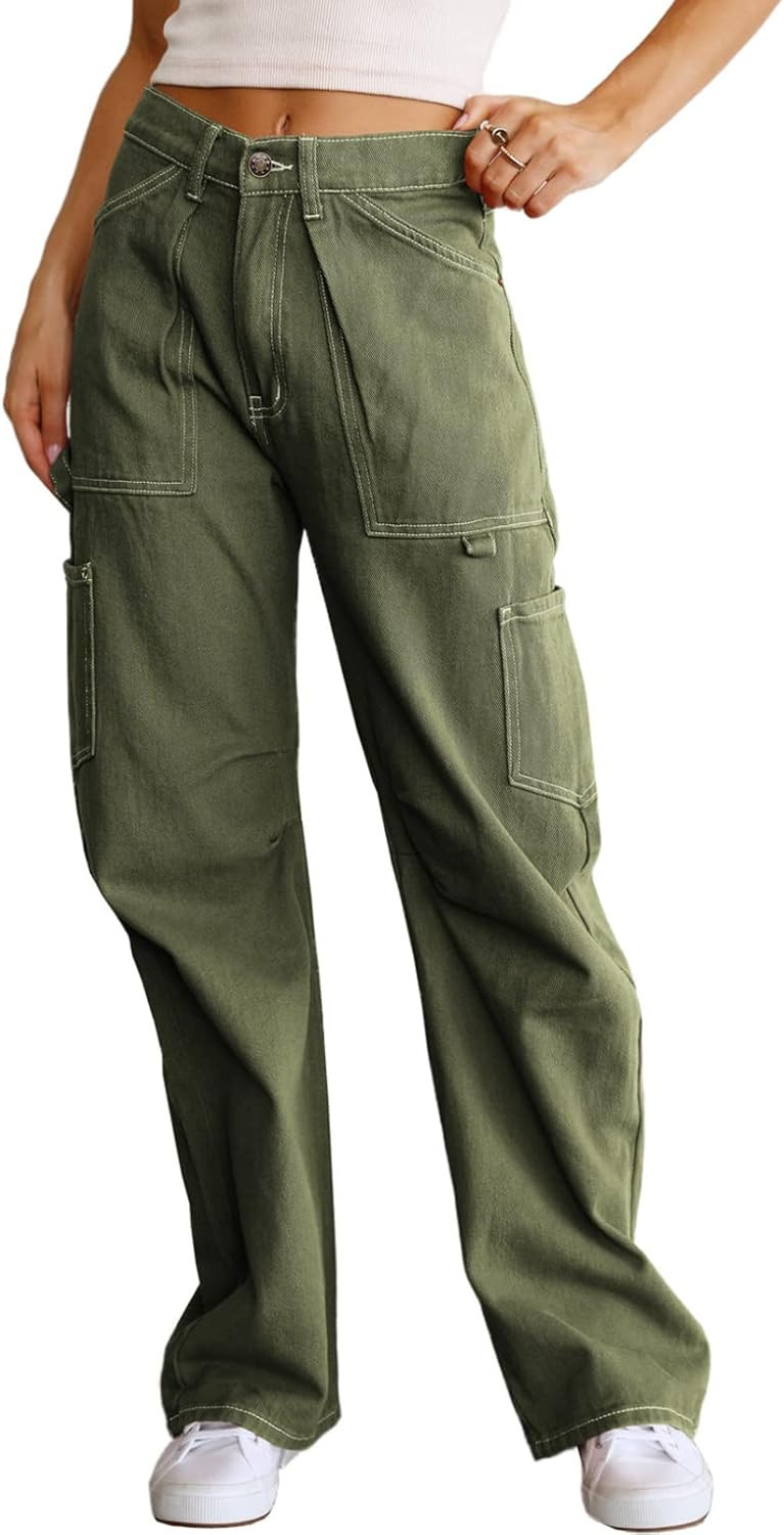 Dokotoo Women 6 Pockets High Waisted Cargo Pants Wide Leg Casual Pants Combat Military Trouser US... | Amazon (US)
