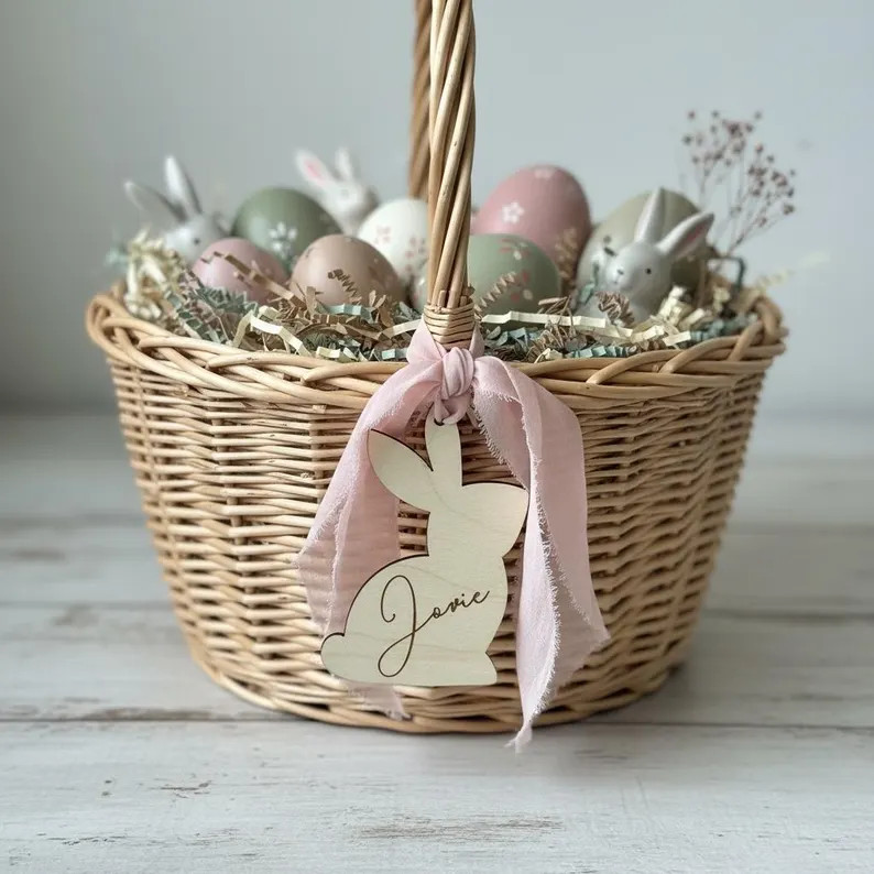 Personalized Easter Bunny Basket Tag | Custom Easter Basket Name Tag | Wooden Bunny Name Tag | Ea... | Etsy (US)