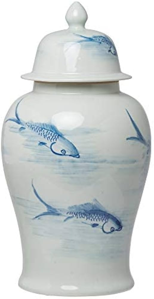 A&B Home Blue & White Porcelain Koi Ginger Jar with Lid,D9.5x19 inch | Amazon (US)