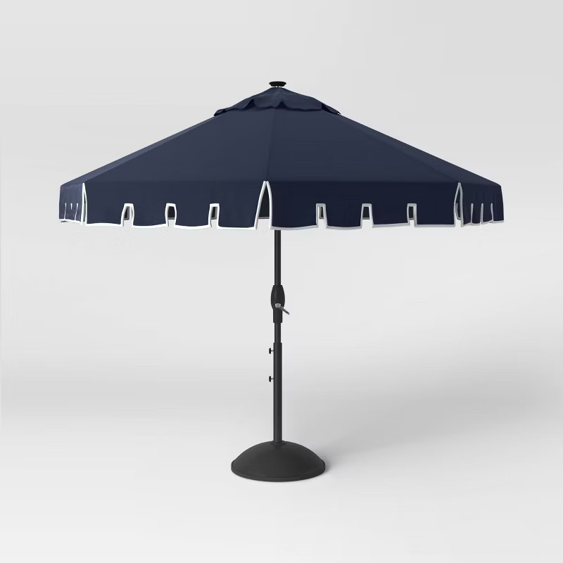 9.7' x 9.7' DuraSeason Fabric™ Scalloped Patio Umbrella Navy - Black Pole - Opalhouse™ | Target