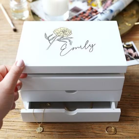 Personalised Birth Flower Jewellery Box With Drawers | Etsy | Etsy (US)