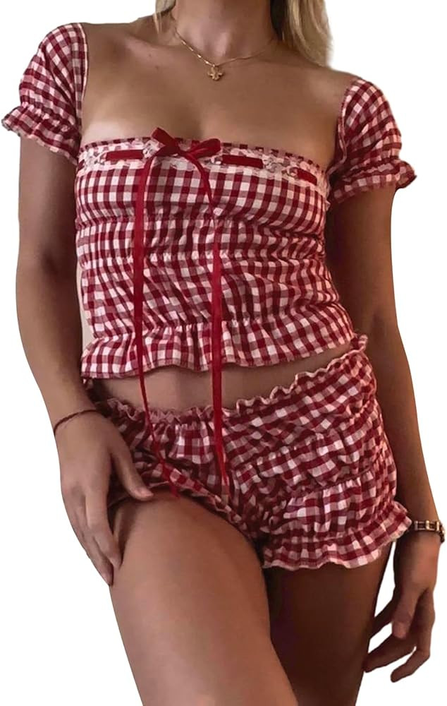 Juakoso Sexy Two Piece Outfits for Women Lace Trim Bodycon Floral Print Cami Tank Top and Shorts ... | Amazon (US)