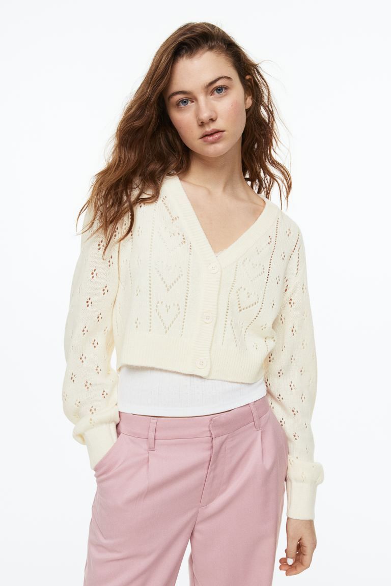 Pointelle-knit cropped cardigan | H&M (US)