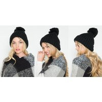 Black Chunky Knit Hat, Beanie With Pom Pom, Minimalist Beanie, Cozy Slouch Knit Travel Accessory, Ba | Etsy (US)