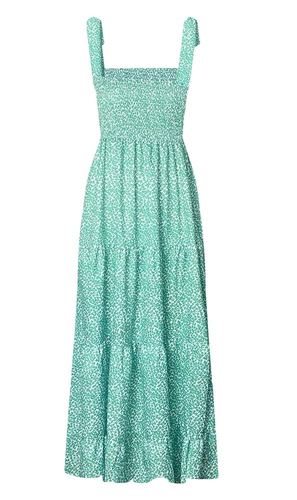kinstell Women's Summer Boho Spaghetti Strap Square Neck Ruffle Casual Flowy Long Dress Beach Swi... | Amazon (US)