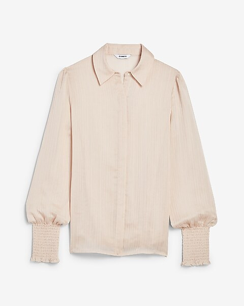 Textured Smocked Cuff Portofino Shirt | Express