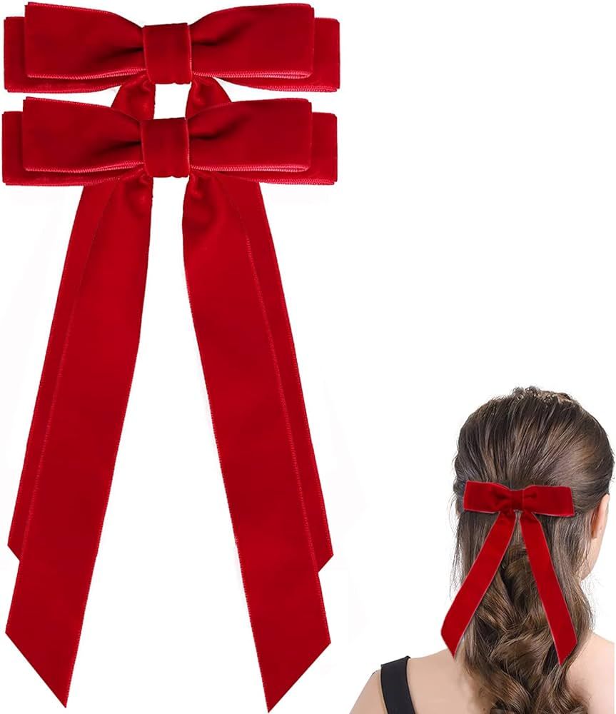 Large Red Velvet Hair Bows For Girls,2 PCS 5 Inch Bows Hair Alligator Clips Accessories for Women Girls Toddlers Kids | Amazon (US)