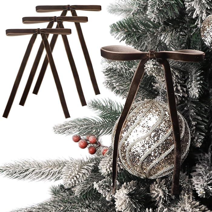 Ribbli Brown Velvet Bows for Christmas Tree 24 Pcs Vintage Wreath Ribbon Bows for Door Garland Ho... | Amazon (US)