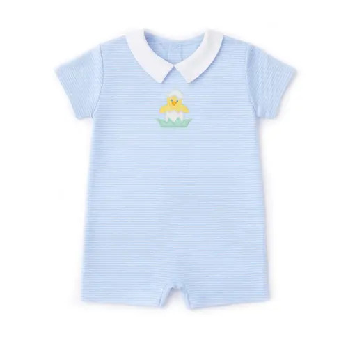 Florence Eiseman Stripe Knit Shortall With Chick in Light Blue/white at Nordstrom, Size 12M | Nordstrom