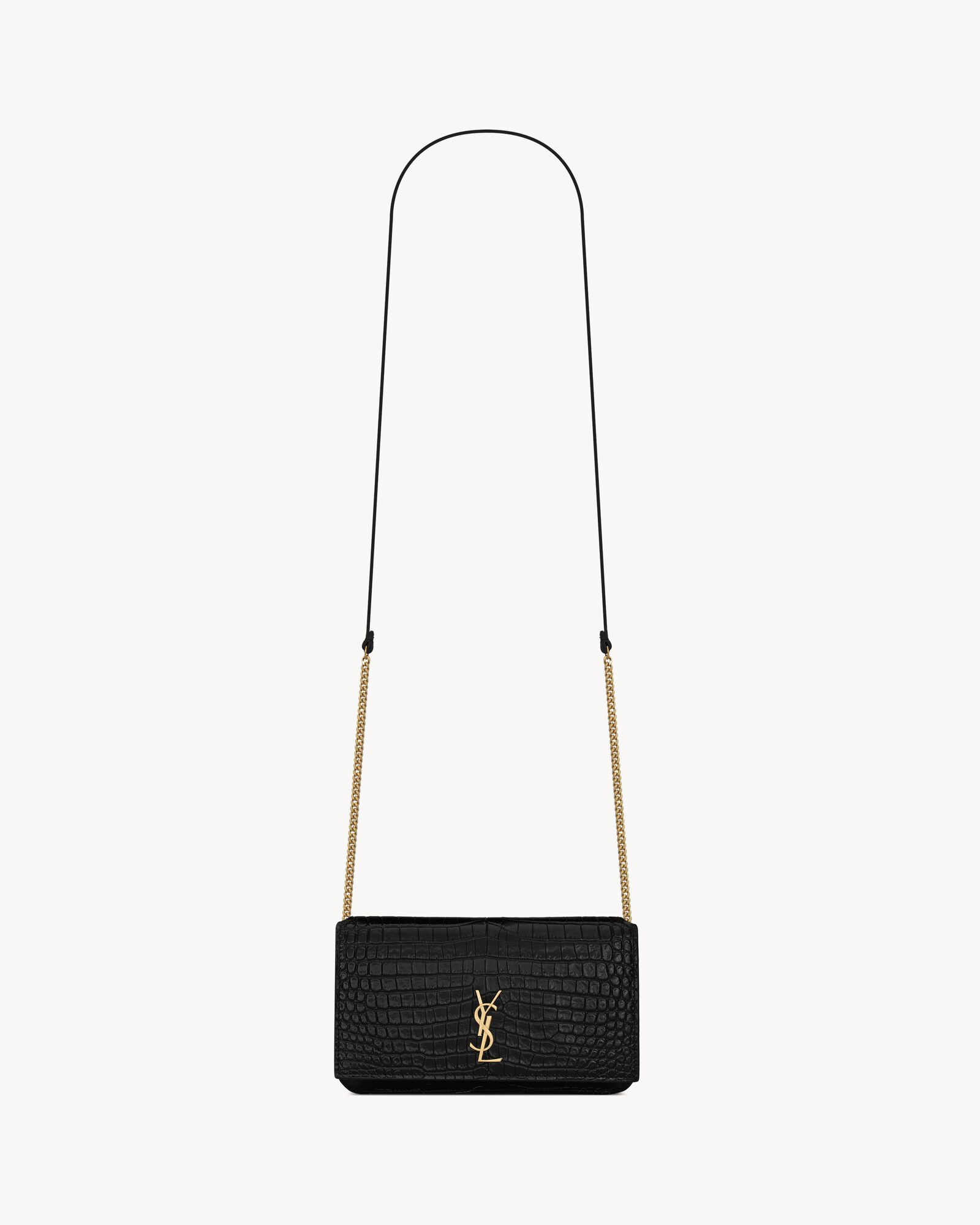 cassandre phone holder with strap in shiny crocodile-embossed leather | Saint Laurent Inc. (Global)