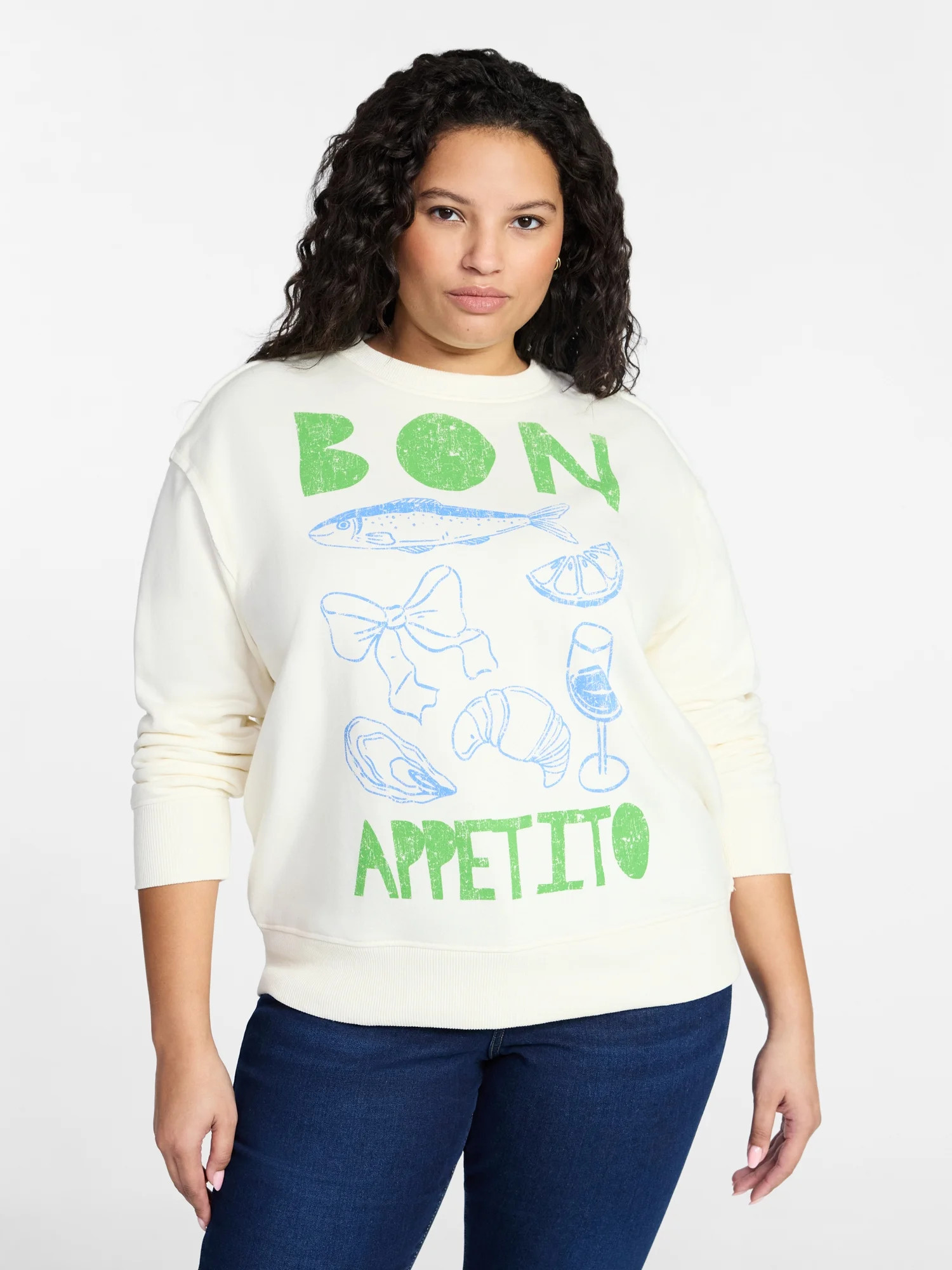 Terra & Sky Women's Plus Size Bon Appetito Graphic Sweatshirt, Sizes 0X-5X | Walmart (US)