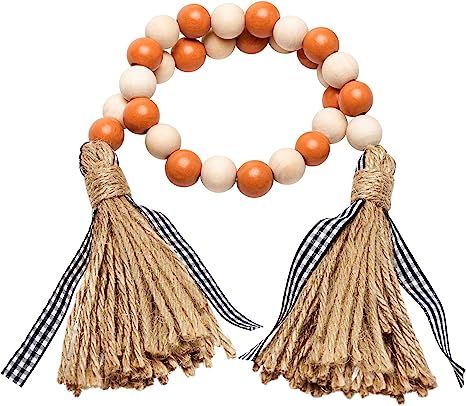 Amazon.com: R HORSE Halloween Wood Bead Tassel Garland Beige&Orange Farmhouse Rustic Bead with Ju... | Amazon (US)