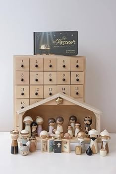 Wooden Nativity Advent Calendar, 25-Drawer Christmas Countdown with 30-Piece Figurine Set, Stable... | Amazon (US)