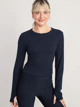 UltraLite Long-Sleeve Crew-Neck Ribbed Cropped Top for Women | Old Navy (US)