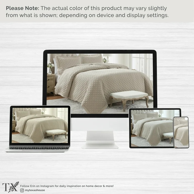 My Texas House Penelope 2-Piece Beige Trellis Microfiber Quilt Set, Twin/Twin XL | Walmart (US)