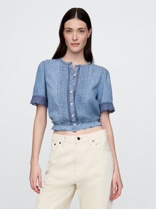 Lace-Trim Cropped Denim Top | Gap (US)