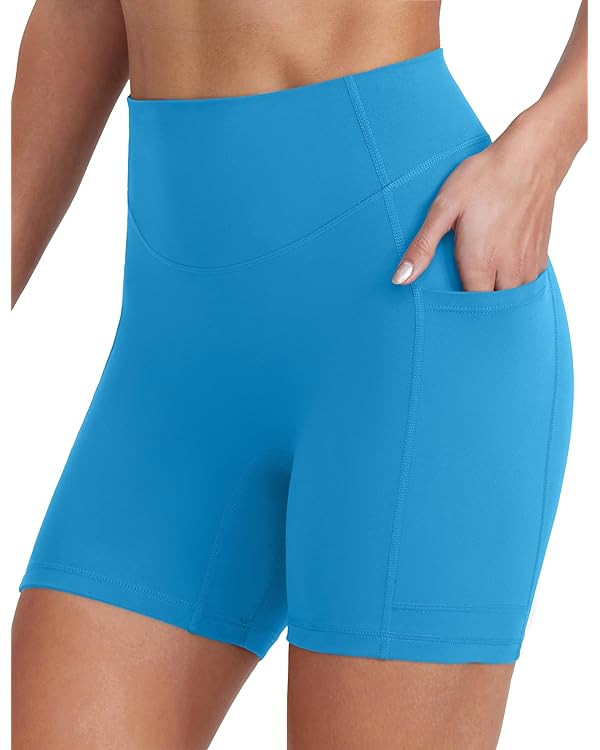 Biker Shorts for Women with Pockets, 5"/8" Spandex Workout Shorts, Lightweight for Summer Cycling... | Amazon (US)
